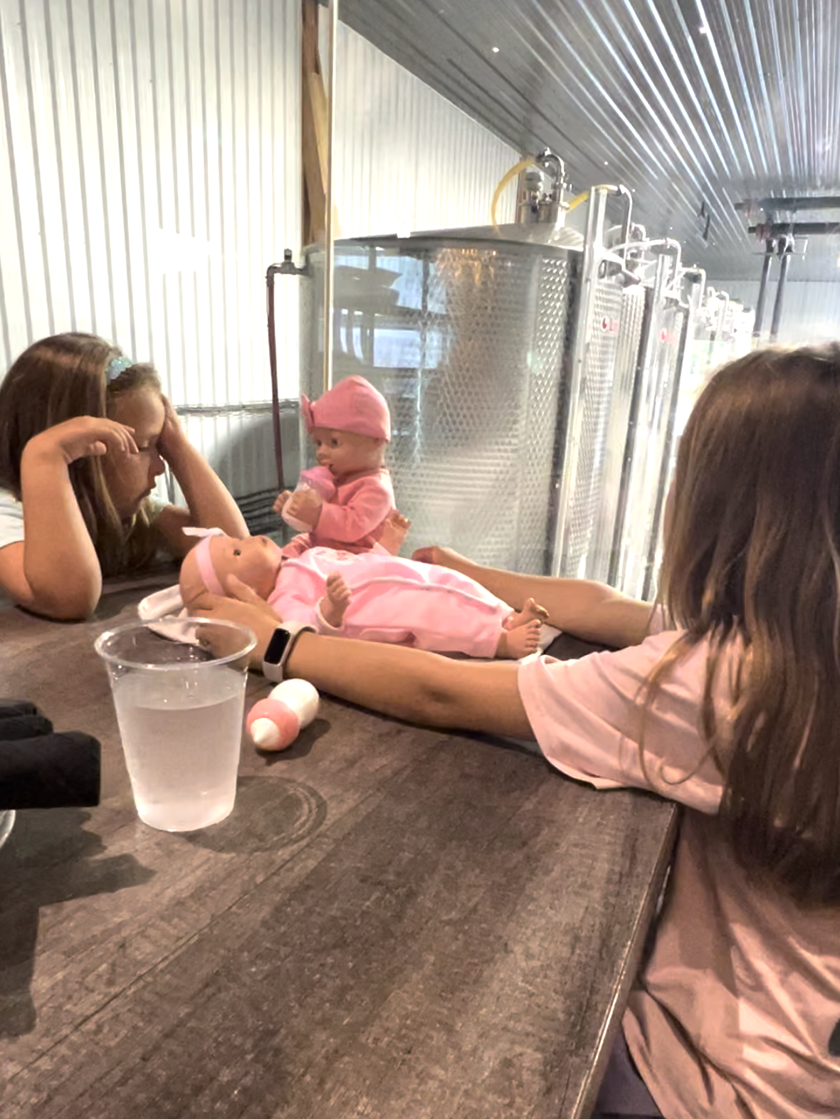 Empty indoor dining area with bored children