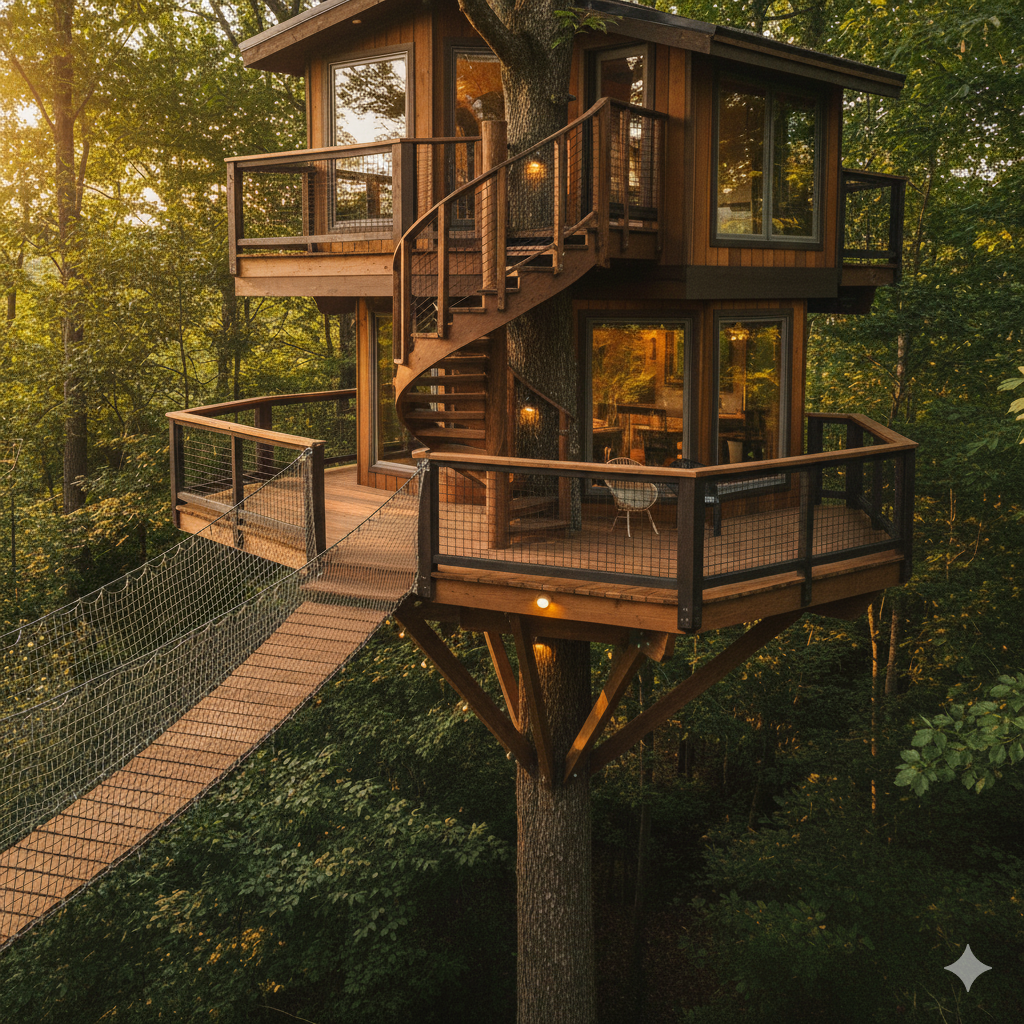 Treehouse exterior showing unique accommodation in forest setting